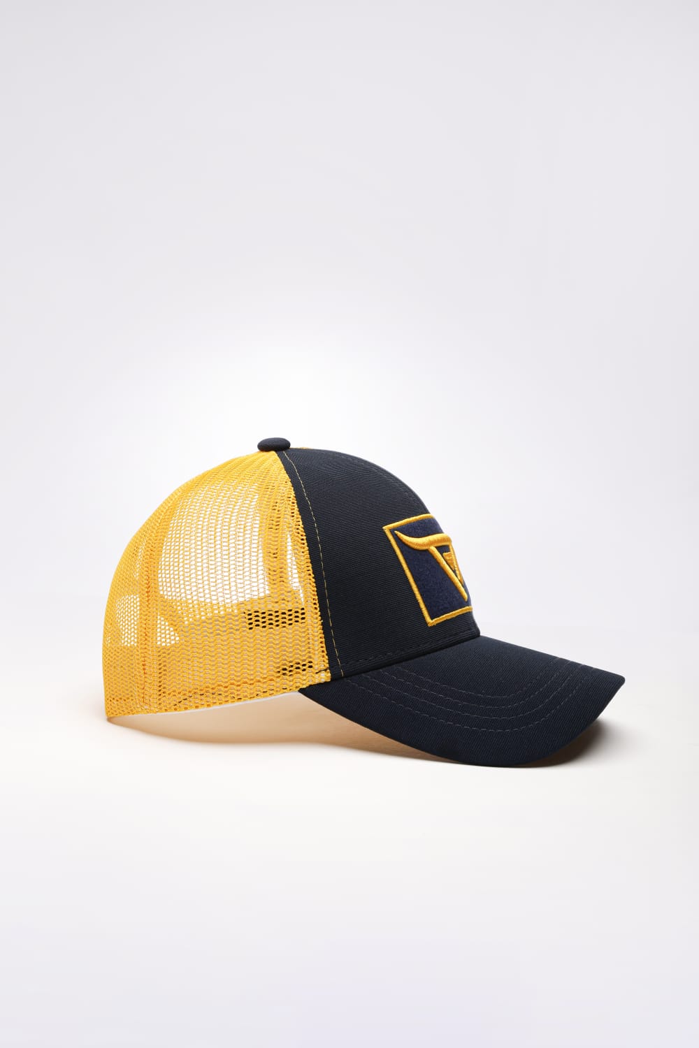 Unisex Blue & Yellow Trucker cap, has a visor by One Player